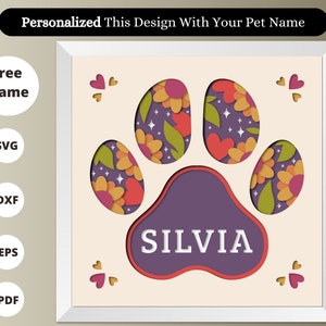 3D gepersonaliseerde huisdier Memorial Shadow Box, Dog Paw Svg, aangepaste Memorial Gift, bestanden voor Cricut voor silhouet