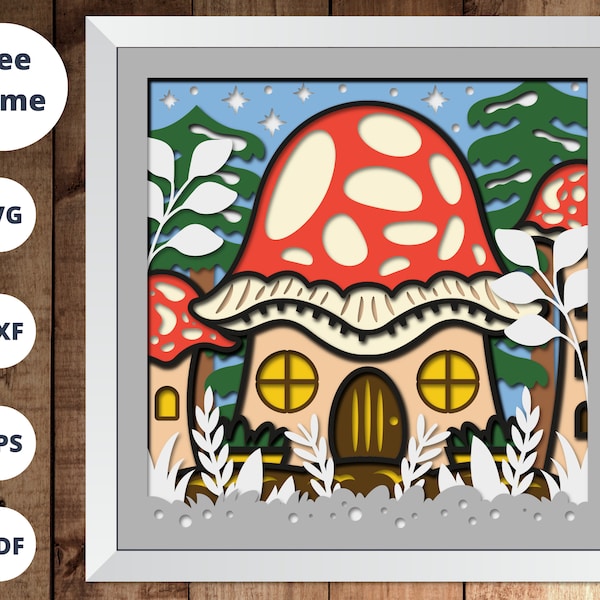 3D MUSHROOM HOUSE SVG - 3d Mushroom Forest svg, - Fairy house Shadow box svg - layered cardstock svg - for cricut - for silhouette