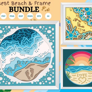 3D SVG Bundle BEACH Shadow Box - Seashore BEACH Shadow Box Svg - Cricut Files, Cardstock Svg, Silhouette Files, papier découpé svg