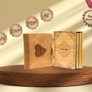 2× Book Box SVG Laser Cut Files, Wooden Slider Memory Box Template, Keepsake Book Storage Vector for Glowforge, Digital Download