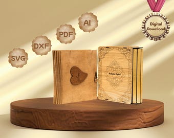 2 fichiers SVG découpés au laser pour boîte à livres, modèle de boîte à souvenirs coulissante en bois, vecteur de rangement de livres souvenirs pour Glowforge, téléchargement numérique