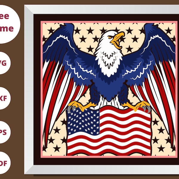 3D AMERICAN EAGLE Shadow Box Svg, Patriotic Eagle Svg, 3d American Flag svg, 3d Layered svg, For Cricut, For Silhouette