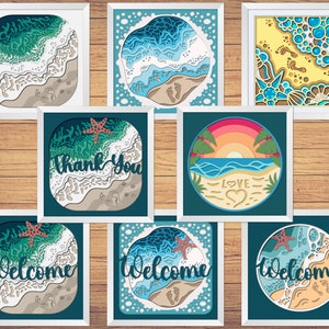 3D Bundle SVG BEACH Shadow Box - Seashore BEACH Shadow Box Svg - Cricut Files, Cardstock Svg, svg 3D, Silhouette Files, papier découpé svg