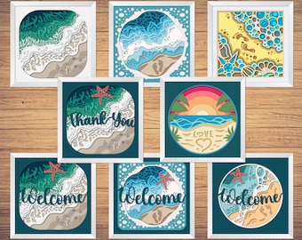 3D Bundle SVG BEACH Shadow Box - Seashore BEACH Shadow Box Svg - Cricut Files, Cardstock Svg, 3D svg, Silhouette Files, paper cut svg
