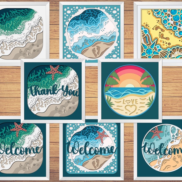 3D Bundle SVG BEACH Shadow Box - Seashore BEACH Shadow Box Svg - Cricut Files, Cardstock Svg, 3D svg, Silhouette Files, paper cut svg