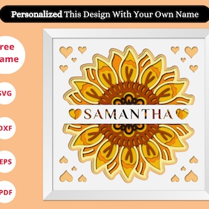 Girasole personalizzato benvenuto shadowbox Svg, girasole monogramma diviso, cricut 3d girasole svg, floreale Svg, file di taglio per Cricut