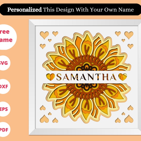 Personalized Sunflower Welcome shadowbox Svg, Split Monogram Sunflower , 3d sunflower svg cricut, Floral Svg, Cut File for Cricut