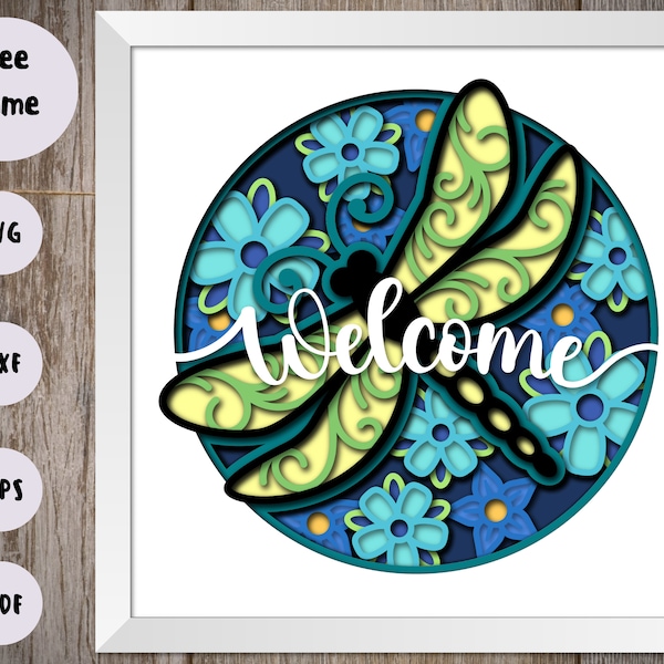 3D DRAGONFLY shadow box SVG - dragonfly svg - Welcome Sign - for cricut - for silhouette