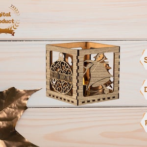 Houten kaarsenhouder lantaarn SVG | Sjabloon voor een theelichtje met lasergesneden tafellamp | Glowforge Lamphouder Digitale Download | Jonathandigi