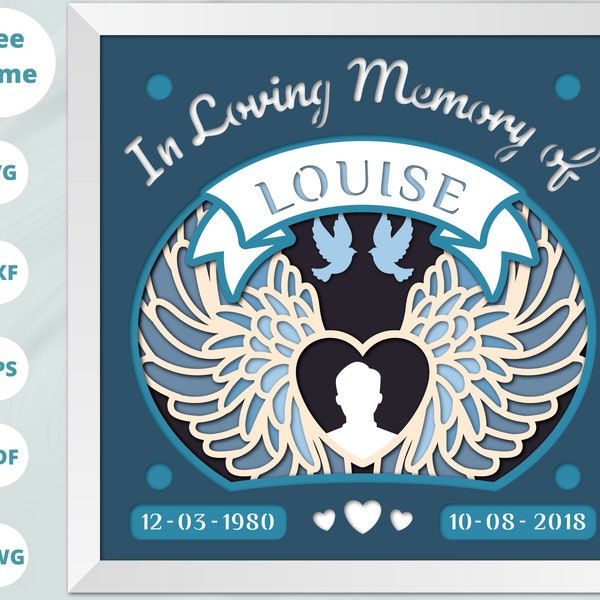 3D ANGEL MEMORIAL Shadow Box svg, Customizable Memorial Shadow Box Svg, 3D SVG, memorial gift, personalized svg, For Cricut, for silhouette