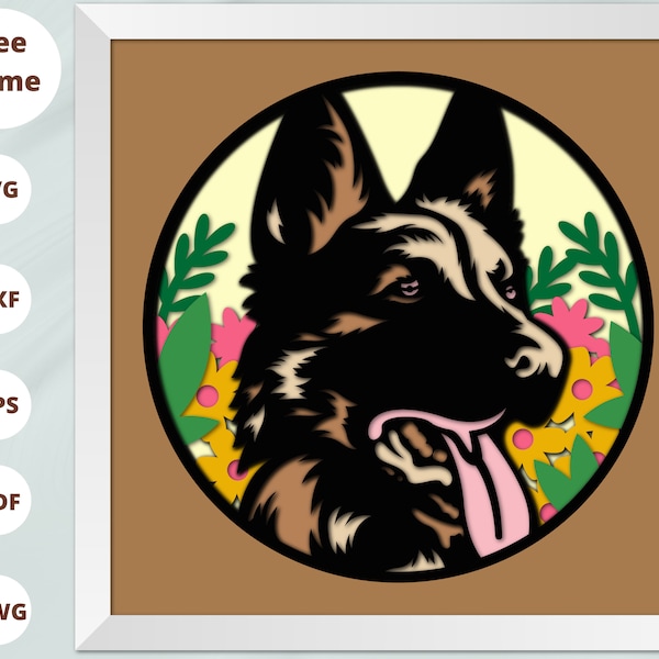 German Shepherd Shadow Box Svg, 3D German Shepherd box, Dog Shadow Box Svg, Dog Shadow Box, Cardstock Svg 3d paper cut, Silhouette file