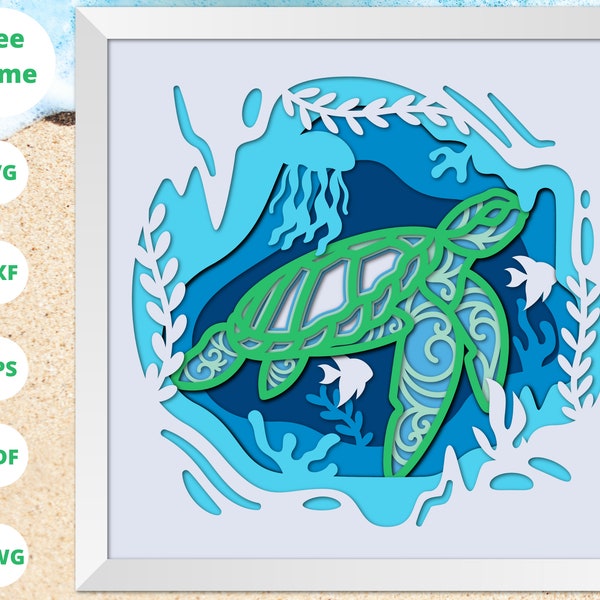 3D SEA TURTLE Shadow box - Multilayer Turtle And The Ocean, SVG File For Cricut, 3D Turtle, Cardstock Svg, Silhouette Files, paper cut svg 3D SEA TURTLE Shadow box - Multilayer Turtle And The Ocean, SVG File For Cricut, 3D Turtle, Cardstock Svg, Silhouette Files, paper cut svg