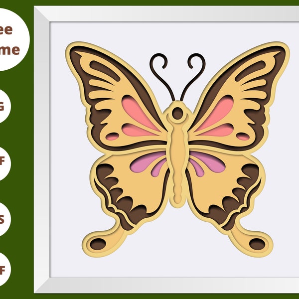 3D Butterfly Shadowbox SVG, 6 layers, for cricut, for Silhouette, Instant Download