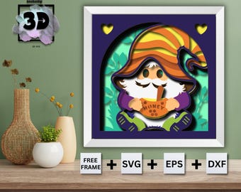 Honey Gnome Shadow Box SVG, 3D Gnome SVG, Honey Bee Gnome Layered SVG, Shadow Box svg, Mandala svg pour Cricut, Bee Gnome svg, 3D Layered svg