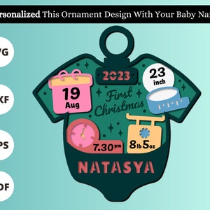 Baby's First Christmas Ornament SVG, Custom Baby Name Christmas Gift, Baby 1st Christmas Ornament, For Silhouette - For Cricut