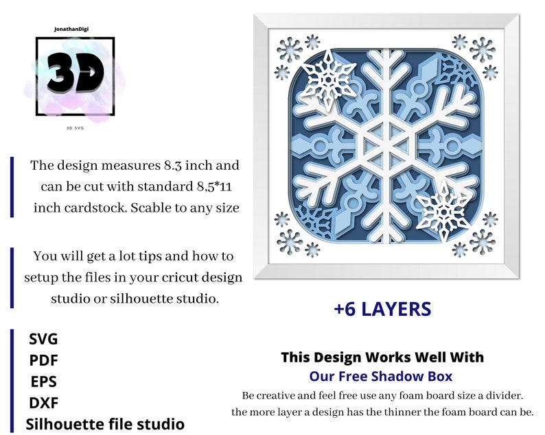 3D SNOWFLAKE Svg, Snowflake Shadow Box Svg, Floral Svg, 3D Mandala ...