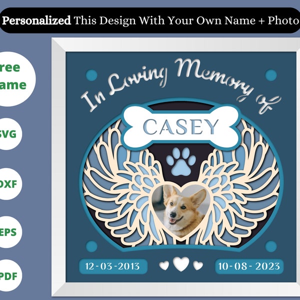 3D Customizable Angel Pet Memorial Shadow Box svg, Pet Memorial svg, Dog Memorial, Cricut Files, Cardstock Svg, Silhouette Files
