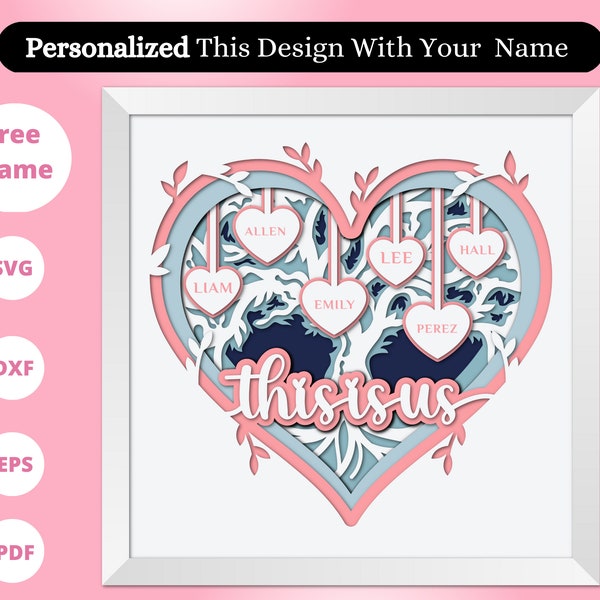 3D Family Heart Shadow Box with Custom Names, Family Tree Shadow Box, Mothers day, Wedding Gift, Birthday Gift For Mom, For Cricut 3D Family Heart Shadow Box with Custom Names, Family Tree Shadow Box, Mothers day, Wedding Gift, Birthday Gift For Mom, For Cricut