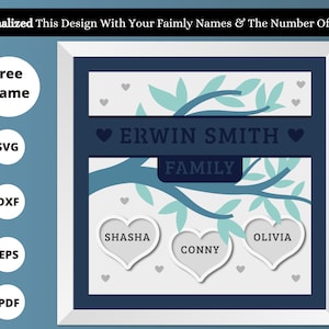3D Customizable Branch Love Family Name Shadow Box, Family Name With Hearts, Custom Name, Housewarming Gift, For Cricut