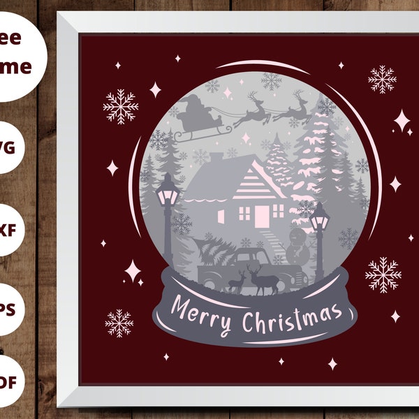 MERRY CHRISTMAS Santa Globe Svg, SANTA Shadow Box, 3d Layered Svg, Christmas svg, Files For Cricut MERRY CHRISTMAS Santa Globe Svg, SANTA Shadow Box, 3d Layered Svg, Christmas svg, Files For Cricut