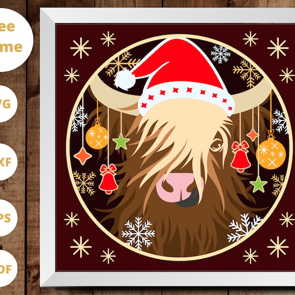 3D HIGHLAND COW Svg, CHRISTMAS Highland Cow Shadow Box Svg, Christmas Layered Papercut, For Cricut - For Silhouette 3D HIGHLAND COW Svg, CHRISTMAS Highland Cow Shadow Box Svg, Christmas Layered Papercut, For Cricut - For Silhouette