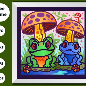 3D bébé grenouilles sous grands champignons SVG, 3D bébé grenouilles Shadow Box, 3d Layered svg, 3d svg Cardstock svg, pour Cricut