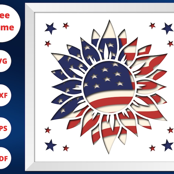 3D America Sunflower Shadow Box, Independence Day, Patriotic Sign Decor, 4th of July svg , Welcome Flag, For Cricut, for Silhouette 3D America Sunflower Shadow Box, Independence Day, Patriotic Sign Decor, 4th of July svg , Welcome Flag, For Cricut, for Silhouette