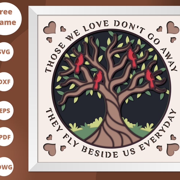 3D Memorial svg, Cardinal Bird Tree svg, In memory of Gift, Loss of mother Gift, Card stock svg, Shadow box svg, Layered papers art. 3D Memorial svg, Cardinal Bird Tree svg, In memory of Gift, Loss of mother Gift, Card stock svg, Shadow box svg, Layered papers art.