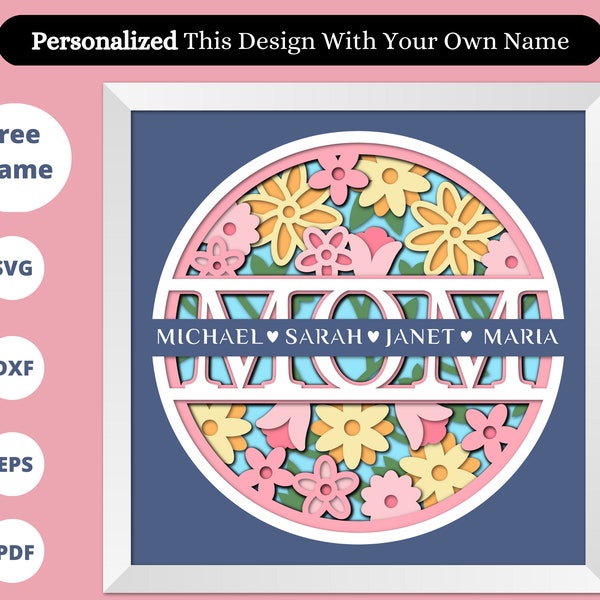 3D Customizable MOTHERS DAY shadow box svg, Mom Shadow Box With Flowers, Custom Names, Layered Paper Art, Cricut File 3D Customizable MOTHERS DAY shadow box svg, Mom Shadow Box With Flowers, Custom Names, Layered Paper Art, Cricut File
