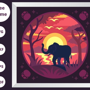 3D Elephant Shadow Box SVG -  Animals 3D Pop Art - Wall Art Sadowbox -  Layered SVG For Cardstock - Cricut File