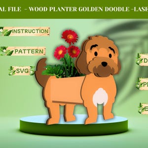 GoldenDoodle Planter SVG | Dog Wood Planter Template | Garden Ornament Scroll Saw Pattern | Digital File PDF DXF | Jonathandigi