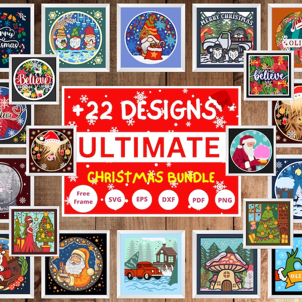 Pack 20 Christmas Shadow Box - Winter Shadow Box - Merry Christmas 3D Svg Decoration - Xmas Paper Cutting Template SVG Pack 20 Christmas Shadow Box - Winter Shadow Box - Merry Christmas 3D Svg Decoration - Xmas Paper Cutting Template SVG