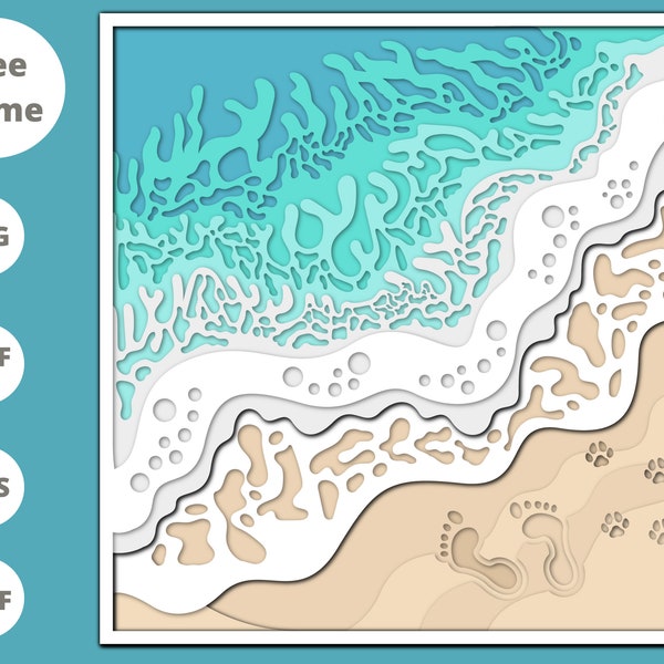 3D SEA WAVE SVG, Beach Shadow Box, beach svg, sea svg, wave svg, cricut and silhouette cutting file