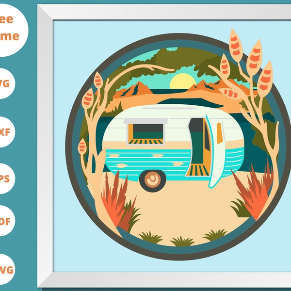 3D CAMPER Shadow Box SVG - Camper Beach Shadow Box Svg - Cricut Files, Cardstock Svg, Silhouette Files, paper cut svg