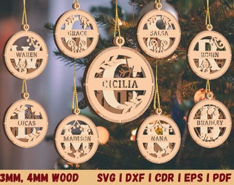 Ornement de Noël monogramme personnalisé - Nom personnalisé Bauble 2024 Fichier numérique