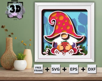 Strawberry Gnome Shadow Box svg, 3d Gnome svg, Shadow box svg, 3d layered svg, 3d mandala, fichiers Svg pour Cricut, Shadow box, Gnome svg