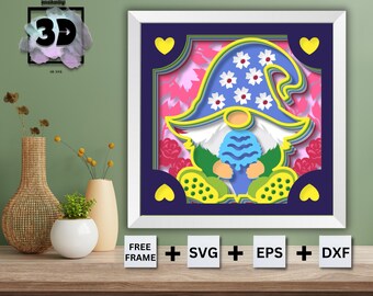 Crème glacée Gnome Shadow Box SVG, 3D Gnome SVG, Crème glacée en couches SVG, Shadow Box svg, Mandala svg pour Cricut, Summer Gnome svg, 3D Layered