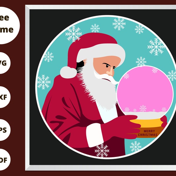 SANTA with Snow Globe Shadow Box SVG - CHRISTMAS Shadow Box - Father Christmas svg - Santa 3D Svg - Cricut Project - For Silhouette