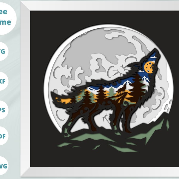 WOLF Shadow Box Svg, Cricut Files, Cardstock Svg, Silhouette Files, home decor, Multilayer 3D Wolf