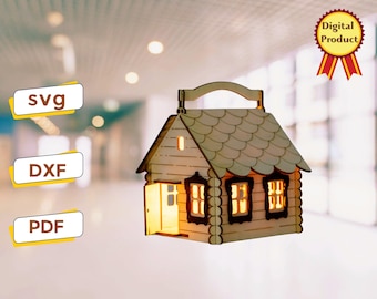 Veilleuse Maison du Père Noël SVG | Modèle de bougeoir découpé au laser | Fichier Glowforge pour lanterne à thé de Noël | Lampe en bois DIY