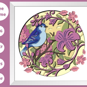 3D Bird Shadow Box SVG, Bird Flowers svg, layered cardstock svg, for cricut, for silhouette