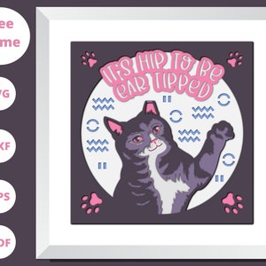 May include: A purple and white cat with a pink paw print and the text "It's hip to be ear tipped" in a white circle on a dark purple background.