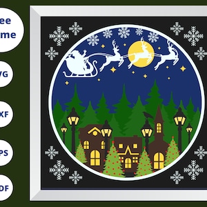 3D-Weihnachtsnacht-Svg, Weihnachtsmann-Schlitten-Schattenbox-Svg, Sternenwald-Svg, Cardstock-Svg – für Silhouette – für Cricut