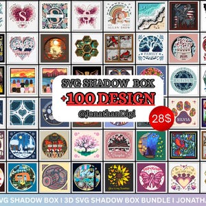 Lot de 100 boîtes d'ombre SVG | Fichiers de découpe de papier en couches 3D pour Cricut | Pack SVG Mega Light Box | Modèles d'art Shadowbox DIY | Jonathan Digi