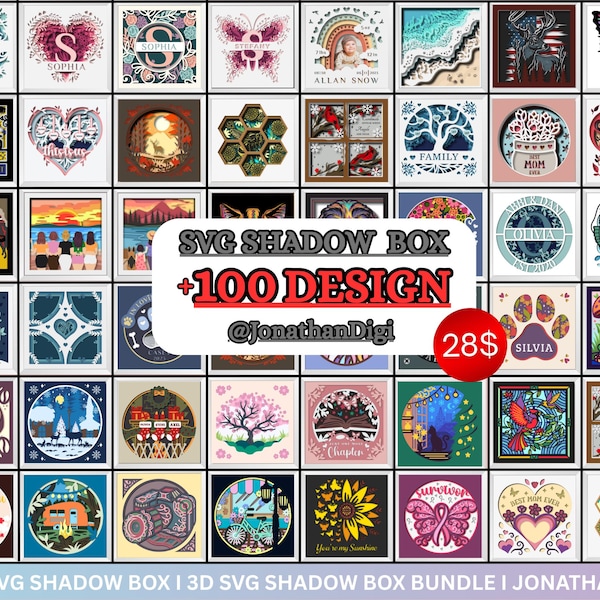 100 Shadowbox-SVG-Dateien im Bundle | 3D-Schnittdateien für Cricut | Mega-Leuchtbox-SVG-Paket | DIY-Shadowbox-Vorlagen | JonathanDigi