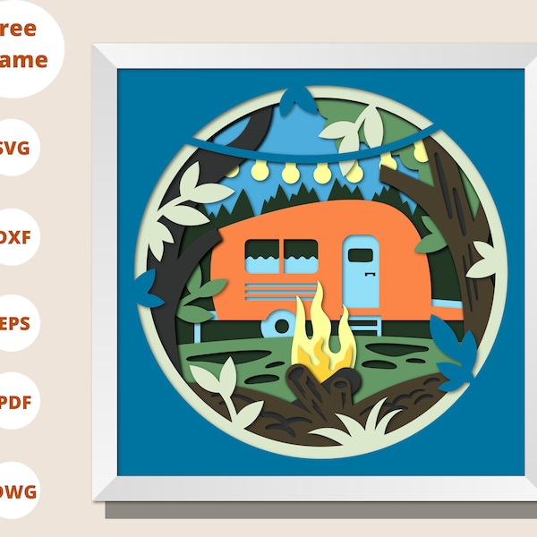 3D Vintage Camper SVG Layered Digital, Camping Shadow box svg, Mandala Cut File, for cricut, for silhouette 3D Vintage Camper SVG Layered Digital, Camping Shadow box svg, Mandala Cut File, for cricut, for silhouette