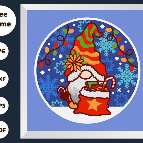 3D CHRISTMAS GNOME Svg, Gnome Shadow Box, Christmas Shadow Box, For Silhouette - For Cricut