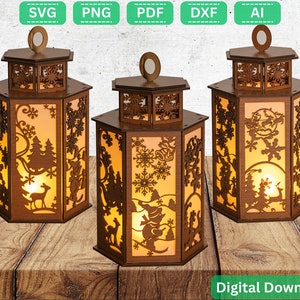 Lampada di NATALE Luce notturna Decorazione lanterna cervo Decorazione albero appeso Portacandele Download digitale