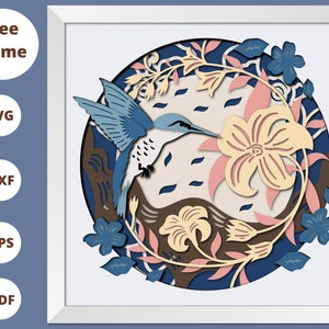 3D Hummingbird svg - Hummingbird Flowers Shadow box svg - couches cartonnées svg - Fichiers pour Cricut Silhouette