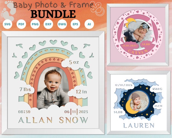 3D Baby Born Shadow Box Svg Bundle For Kids, Baby Birth Shadow Box, Custom Name SVG, Baby Gift, personalized svg, Svg for cricut